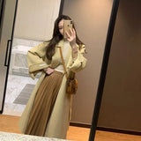 Winter 2021 Korean Handmade Double Sided Long Black 100% Sheep Wool Coat Women Loose Lacing Belt Pink Woolen
