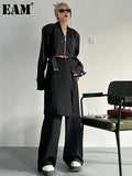Wide Leg Pants Irregular Two Piece Suit New Lapel Long Sleeve Black Loose Fit Women Fashion Spring Autumn 2023