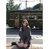 Atmosphere Feel Gray High-Neck Knitted Sweater Sweater Autumn And Winter Irregular