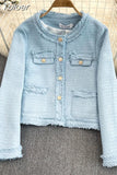 Tweed Weave Plaid Women Jacket Autumn Winter Causal Tweed Coat Office Ladies Long Sleeve Single-Breasted Suit