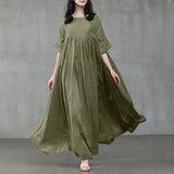 ZANZEA 2022 Vintage Summer Maxi Dress Women's Pleated Sundress Half Sleeve Long Vestidos Female Casual O Neck Robe
