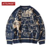 Cartoon Totoro Pattern Embroidery Sweater Harajuku Retro Style Knitted Sweater Autumn And Winter Cotton Pullover