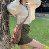 Vintage Y2k Green Cargo Skirt Women Retro Streetwear 90s Pocket Patchwork High Waist A-line Denim Mini Skirt