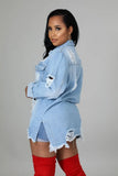 Fashion Blue Ripped Button Long Sleeve Jeans