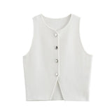 Women's New Fashion Pure Color Round Neck Loose Casual Flat Needle Sleeveless Short