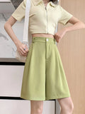Summer White Black Suit Shorts Woman High Waist Wide Leg Shorts Women Casual Half Trousers Loose Knee Length Pants