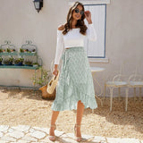 Woman Skirts High Waisted Pink Ladies Floral Ruffle Long Skirt Summer Asymmetrical Slit Lace Up Wrap Midi Clothes