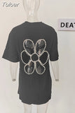 Fashion Women's T-shirt New Rund Neck Loose Back Hollow Out Diamond Short Sleeve White Tops Female Tide Summer 2023