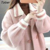 Double Breasted Spring Coat Women Sweater Knitted Mink Jacket Women's Short Section Pretty Herringbone Woolen
