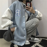 Spring Autumn Letter R Men Women Couples Tops Harajuku Coat American Baseball Bomber Jacket Loose Plus Size Streetwear