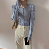 Korean Style Long Sleeve Top Bodycon Tshirt Women Blue Slim T Shirt Spring 2021 Designer Clothes Solid E Girl Tee