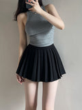 Micro Pleated Skirt Women Sexy Skort Vintage Preppy High Waist A-line Black Mini Skirt Y2k Shorts School Casual