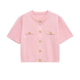 Homemade New Women's Classic Short Sleeve Knitted Blouse Flat-Pin Miniskirt