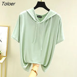 T-shirts Women Hooded Fashion Loose Casual All-match Korean Style Solid Simple Y2k Aesthetic Футболка Женский Cozy Chic