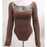 Black Slim Sweater For Women Square Collar Long Sleeve Side Split Knitted Pullover Female 2022 New