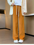 New Autumn Winter Women's High Waist Plus Velvet Wide Leg Pants Women Straight Warm Loose Trousers New Korean Lace Up