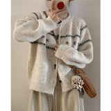 Toloer Buckle Loose Retro Sweater Cardigan Women 2025 Autumn And Winter New Round-Necked Collared Flower Knitted