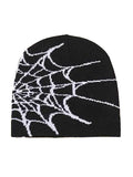 black beanie hat with spider web