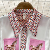2023 Fashion Runway Summer Skirt Suit Women's Horse Geometry Print Blouse And A Line Pocket Buttons Skirt 2 Two Piece