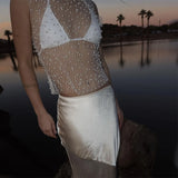 2025 Explosion Women's Bubble Beads Net Yarn Perspective Sexy Sleeveless Vest