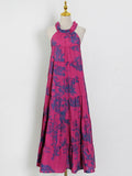 Halter Pullover Dress For Women Stand Collar Sleeveless Loose Waist Hit Color Print Long Dresses Female Clothing Style