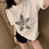Ropa Mujer White Tshirts Oversized Tops O-neck Short Sleeve Diamond Casual Tees Summer Y2k T Shirt Fashion Korean