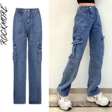 Rockmore High Waist Jeans Woman Wide Leg Denim Boyfriend Streetwear Clothing Cotton Fashion Harajuku Pocket Straight Cargo