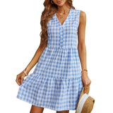 V Neck Plaid Sleeveless