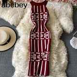 Fashion Geometry Knitted Women Dress 2022 Summer Halter Sleeveless Bodycon Dress Europe Style Ladies Office