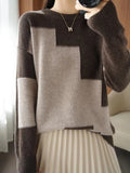 Winter Clothes Women Fashion Tops 2022 Round Neck Knitting Color Matching Long Sleeve Top Oversized Sweater Women