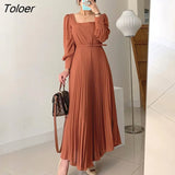 Elegant Women Dress with Belt Spring 2023 New Square Neck Party Dresses Vestidos Business Runway Vintage Clothing