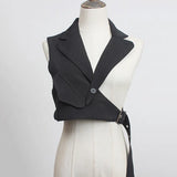 Women Black Plaid Irregular Stitch Loose Fit Vest New V-collar Sleeveless Fashion Tide Spring Autumn 2023