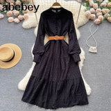 Autumn White/Green/Pink New Lace Embroidery Dress Women Long Sleeve Dresses Female Vintage Party Beach Maxi Long