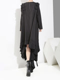 Women Black Irregular Hem Ruffles Dress New Round Neck Long Sleeve Loose Fit Fashion Tide Spring Autumn 2023