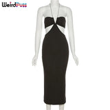Puss Elegant Maxi Dress Summ Cut Out Halter Neck Straps Sleeveless Summer Backless Party Sexy Evening Prom Fashion