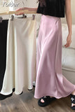Long Satin Skirt Women Elegant Korean Fashion High Waist Solid Silk A-line Skirt Office Lady Casual Summer Fashion