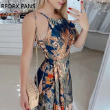Tropical Print Spaghetti Strap Jumpsuit-Outfit