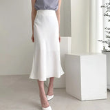 New Summer Satin High Waisted Silk Skirts Women 2021 Silk Office Female Basic A-line Skirt Chic Elegant Ladies