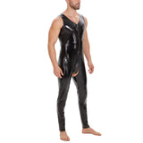 Toloer Plus Size Men's PVC Bright Leather Onesie Sexy Open Gear Slim Onesie Leather Pants Size Accurate-Outfit