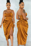 Satin Irregular Ruched Strap Sexy Party