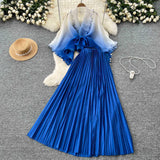 Suit Female Strap To Waist Gradient Color Pressure Folding Shirt High Waist 100 Folded Skirt Two