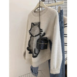 Toloer Three-Dimensional Bow V-Neck Shoulder Knitted Sweater Woman 2025 Autumn Big-Size Fat Mm Super Nice Look And Beautiful