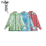 Women Fashion Flowing Totem Print Shirts Vintage Long Sleeve Button-up Female Blouses Blusas Chic Tops