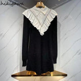 Dresses Women Patchwork Ruffles Thicked Robe Vestido Feminino Chic Beading Knitted Tunic Dress 2023 Vestidos De