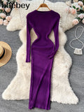 Women Autumn Knitted Dress O Neck Sexy Slim Elastic Oversized Basic Bodycon Long Dress Winter knit Warm Sweater