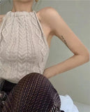 Vintage Soft Sweater Vest Backless Cropped Sweater Halter Vest Jumper Lace Up Female Waistcoat Mujer Knitted Tops Vest