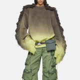 Toloer Wind Gradually Pull Wool Edge Long Sleeve Knit Jacket Spring 2024 New Fashion Trend Design Sense Sweater Woman-Outfit
