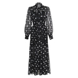 TWOTWINSTYLE Spring Midi Dress For Women V Neck Long Sleeve High Waist Polka Dots Colorblock Dresses Female Clothing 2022