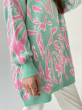 Knitted Sweater Pullovers Women O-neck Long Sleeve Print Jumper Tops 2022 Autumn Casual Loose Thick Female