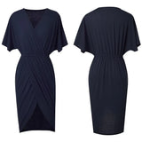 Modest V-neck Short Sleeves Solid Asymmetrical Office